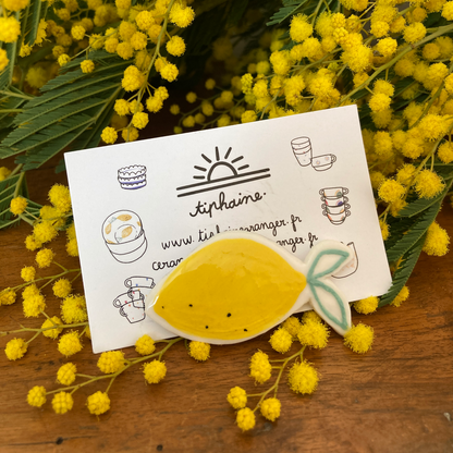 Toujours sur soi, broche citron (1 broche & 2 pots de confiture)